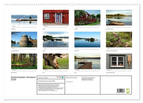 Produktbild: S&uuml;dschweden Smaland 2026 (Wandkalender 2026 DIN A2 quer), CALVENDO Monatskalender