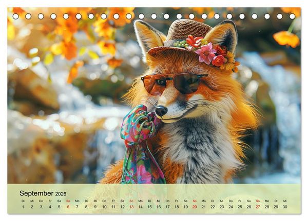Produktbild: Fuchsige Eskapaden. Reineke mit noblen Accessoires (Tischkalender 2026 DIN A5 quer), CALVENDO Monatskalender
