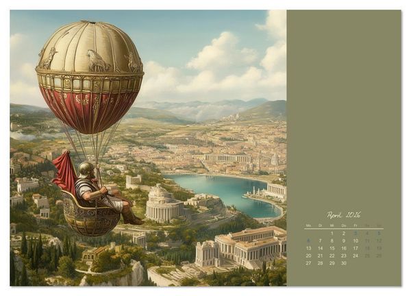 Produktbild: Mit KI durch die Epochen und L&uuml;fte (Wandkalender 2026 DIN A3 quer), CALVENDO Monatskalender