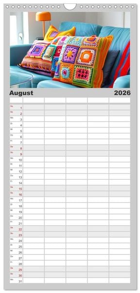 Produktbild: Familienplaner 2026 - Granny Square Kunst - Ein Jahr voller kreativer H&auml;kelideen mit 5 Spalten (Wandkalender, 21 x 45 cm) CALVENDO