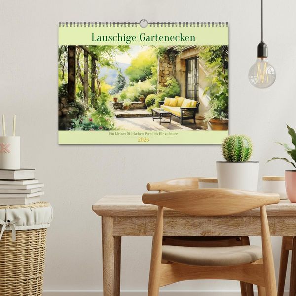 Produktbild: Lauschige Gartenecken (Wandkalender 2026 DIN A3 quer), CALVENDO Monatskalender