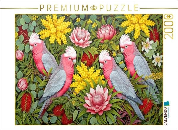 CALVENDO Puzzle Rosa Kakadu zwischen Blüten ihrer Heimat | 2000 Teile Lege-Größe 90x67cm Foto-Puzzle für glückliche Stunden