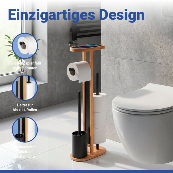 Produktbild: Stand WC-Garnitur Mod. Orea Bambus, mit Ablagefl&auml;che und Ersatzrollenhalter