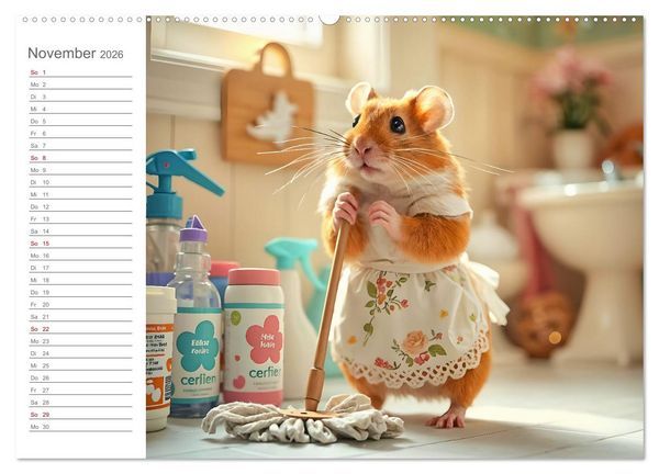 Produktbild: Hamsti Haushalt - Ordnung mit Pfiff und Flausch (hochwertiger Premium Wandkalender 2026 DIN A2 quer), Kunstdruck in Hochglanz