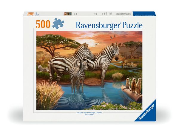 Produktbild: Erwachsenenpuzzle 500 Teile - Zebras am Wasserloch