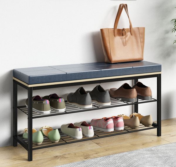 Produktbild: Metall Holz Sitzbank Schuhregal Schuhbank Taliro