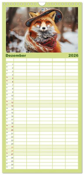Produktbild: Familienplaner 2026 - Waldtiere mit Stil. Tierische Trendsetter in der Natur mit 5 Spalten (Wandkalender, 21 x 45 cm) CALVENDO