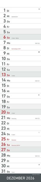 Produktbild: Streifenplaner SCHWARZ 2026 - Streifenkalender - Wandplaner - Küchen-Kalender - 11,3x49,5