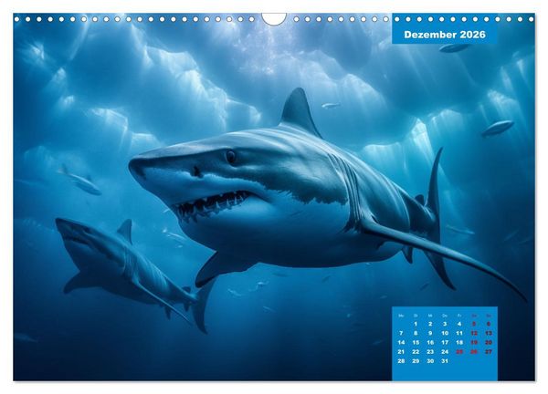Produktbild: Stille Giganten - KI-generierte Hai-Impressionen (Wandkalender 2026 DIN A3 quer), CALVENDO Monatskalender