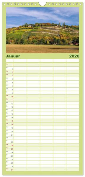 Produktbild: Familienplaner 2026 - Saale-Unstrut - Region aus Wein und Stein mit 5 Spalten (Wandkalender, 21 x 45 cm) CALVENDO