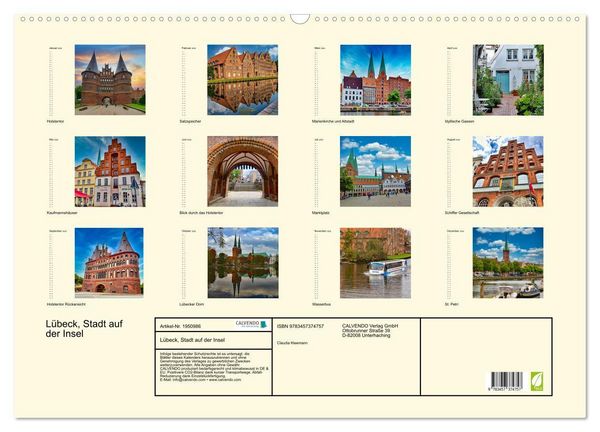 Produktbild: L&uuml;beck, Stadt auf der Insel (Wandkalender 2026 DIN A2 quer), CALVENDO Monatskalender