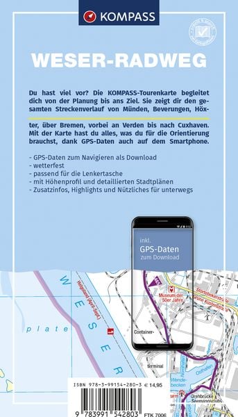 Produktbild: KOMPASS Fahrrad-Tourenkarte Weser-Radweg 1:50.000