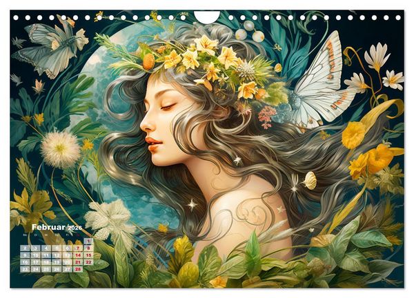 Produktbild: Bl&uuml;tenzauber - Farbenfrohe Illustrationen der G&ouml;ttin Flora (Wandkalender 2026 DIN A4 quer), CALVENDO Monatskalender