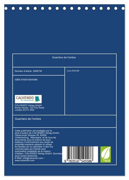 Produktbild: Guerriers de l'ombre (Calendrier de bureau 2026 DIN A5 horizontal), CALVENDO calendrier mensuel