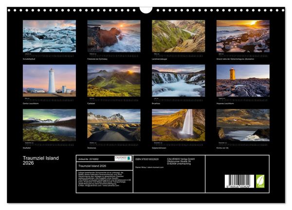 Produktbild: Traumziel Island 2026 (Wandkalender 2026 DIN A3 quer), CALVENDO Monatskalender