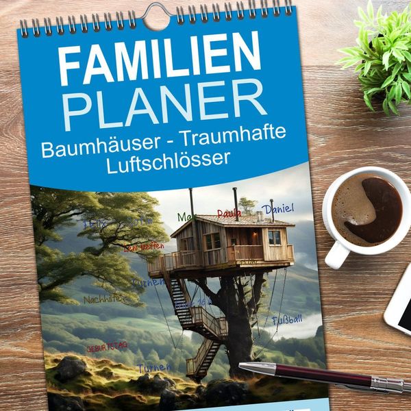 Produktbild: Familienplaner 2026 - Baumh&auml;user - Traumhafte Luftschl&ouml;sser mit 5 Spalten (Wandkalender, 21 x 45 cm) CALVENDO