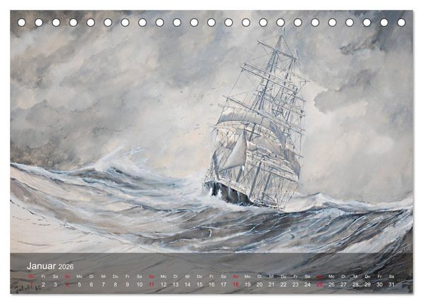 Produktbild: Segel am Horizont - Marinemaler Alfred Jahnke (Tischkalender 2026 DIN A5 quer), CALVENDO Monatskalender