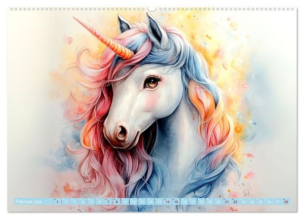 Produktbild: Zwischen Glitzer und Fantasie-Einh&ouml;rner durchs Jahr (hochwertiger Premium Wandkalender 2026 DIN A2 quer), Kunstdruck in Hochglanz