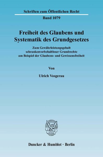Produktbild: Freiheit des Glaubens und Systematik des Grundgesetzes.