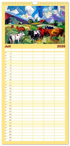 Produktbild: Familienplaner 2026 - Farbenfrohe Tierbilder mit 5 Spalten (Wandkalender, 21 x 45 cm) CALVENDO