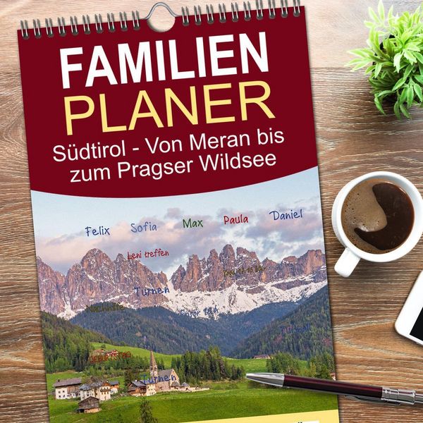 Produktbild: Familienplaner 2026 - S&uuml;dtirol - Von Meran bis zum Pragser Wildsee mit 5 Spalten (Wandkalender, 21 x 45 cm) CALVENDO