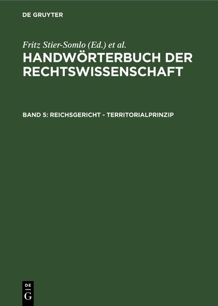 Produktbild: Handw&ouml;rterbuch der Rechtswissenschaft / Reichsgericht - Territorialprinzip
