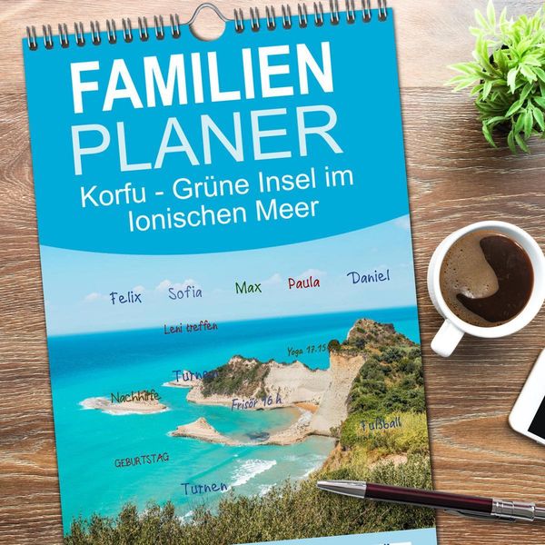 Produktbild: Familienplaner 2026 - Korfu - Gr&uuml;ne Insel im Ionischen Meer mit 5 Spalten (Wandkalender, 21 x 45 cm) CALVENDO
