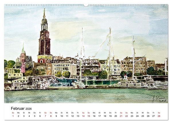 Produktbild: Hamburg in stillen Aquarellen (Wandkalender 2026 DIN A2 quer), CALVENDO Monatskalender
