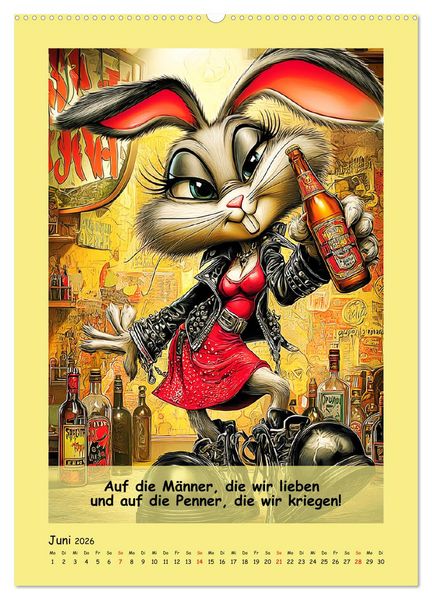 Produktbild: Kneipen-Hasen. Trinkende Spr&uuml;cheklopfer (hochwertiger Premium Wandkalender 2026 DIN A2 hoch), Kunstdruck in Hochglanz