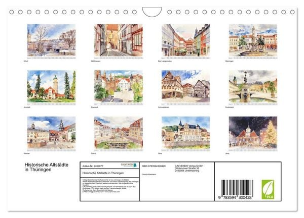 Produktbild: Historische Altst&auml;dte in Th&uuml;ringen (Wandkalender 2027 DIN A4 quer), CALVENDO Monatskalender