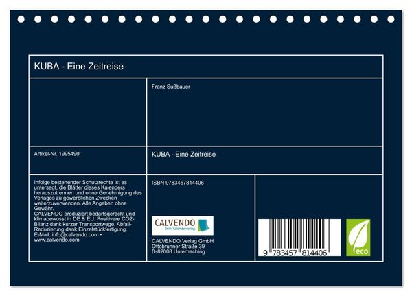 Produktbild: KUBA - Eine Zeitreise (Tischkalender 2026 DIN A5 quer), CALVENDO Monatskalender