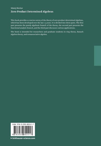 Produktbild: Zero Product Determined Algebras