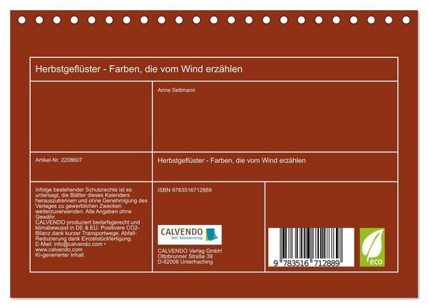 Produktbild: Herbstgefl&uuml;ster - Farben, die vom Wind erz&auml;hlen (Tischkalender 2026 DIN A5 quer), CALVENDO Monatskalender