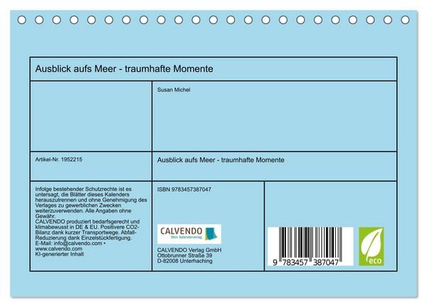 Produktbild: Ausblick aufs Meer - traumhafte Momente (Tischkalender 2026 DIN A5 quer), CALVENDO Monatskalender