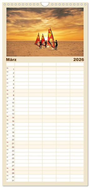 Produktbild: Familienplaner 2026 - Traumhafte Sonnenunterg&auml;nge an der Nordsee mit 5 Spalten (Wandkalender, 21 x 45 cm) CALVENDO