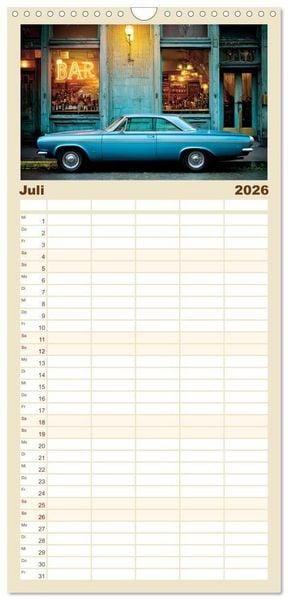 Produktbild: Familienplaner 2026 - Amerikas rollende Legenden &ndash; Retro-Design trifft Nostalgie mit 5 Spalten (Wandkalender, 21 x 45 cm) CALVENDO