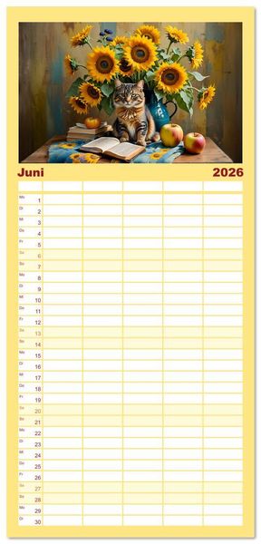 Produktbild: Familienplaner 2026 - Klassische Katzenportr&auml;ts - Katzen in opulenten Stillleben mit 5 Spalten (Wandkalender, 21 x 45 cm) CALVENDO