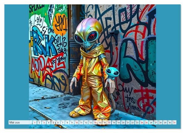 Produktbild: NEONZ - Graffiti trifft Galaxie (hochwertiger Premium Wandkalender 2026 DIN A2 quer), Kunstdruck in Hochglanz