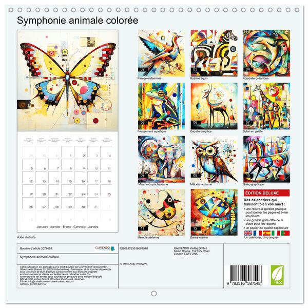 Produktbild: Symphonie animale color&eacute;e (Calendrier mural carr&eacute; 2026 30x30 cm) Calendrier double avec une page pour vos prises de notes