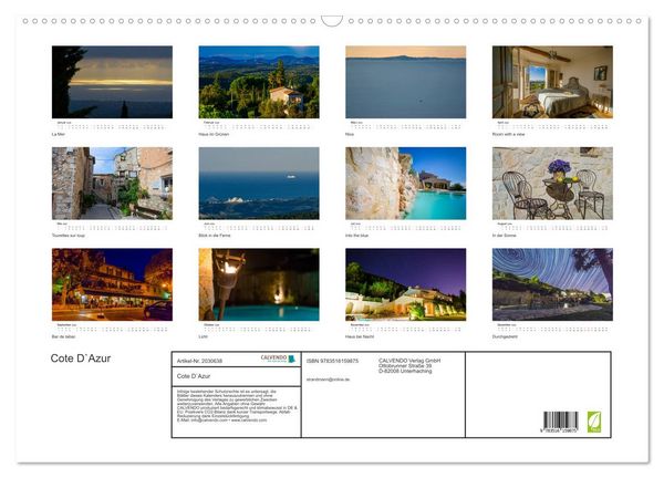 Produktbild: Cote D`Azur (Wandkalender 2026 DIN A2 quer), CALVENDO Monatskalender