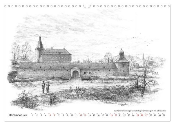 Produktbild: ZeitZeichnen: Burgen und Befestigungen in der Aachener Region (Wandkalender 2026 DIN A3 quer), CALVENDO Monatskalender