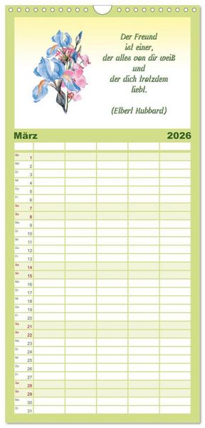 Produktbild: Familienplaner 2026 - 12 unterhaltsame Zitate f&uuml;r ein sch&ouml;nes Jahr mit 5 Spalten (Wandkalender, 21 x 45 cm) CALVENDO