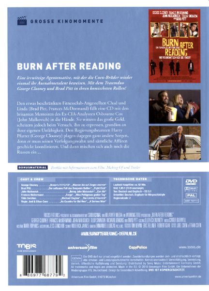 Produktbild: Burn after Reading - Wer verbrennt sich hier die Finger? - Gro&szlig;e Kinomomente