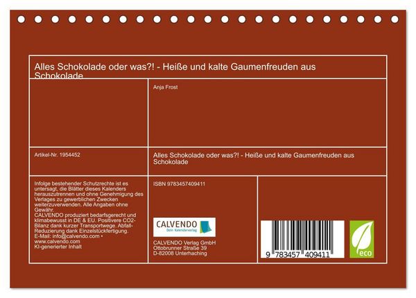 Produktbild: Alles Schokolade oder was?! - Hei&szlig;e und kalte Gaumenfreuden aus Schokolade (Tischkalender 2026 DIN A5 quer), CALVENDO Monatskalender