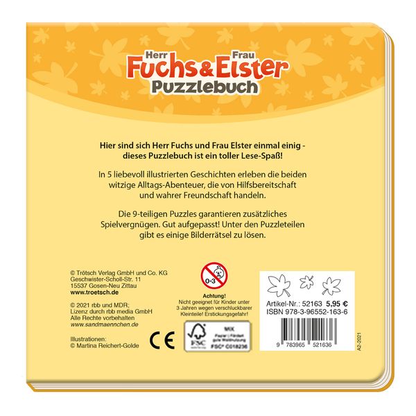 Produktbild: Tr&ouml;tsch Unser Sandm&auml;nnchen Puzzlebuch mit 4 Puzzle Fuchs und Elster