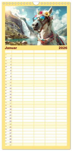 Produktbild: Familienplaner 2026 - Pferde-Fashion. Modische Highlights auf Hufen mit 5 Spalten (Wandkalender, 21 x 45 cm) CALVENDO
