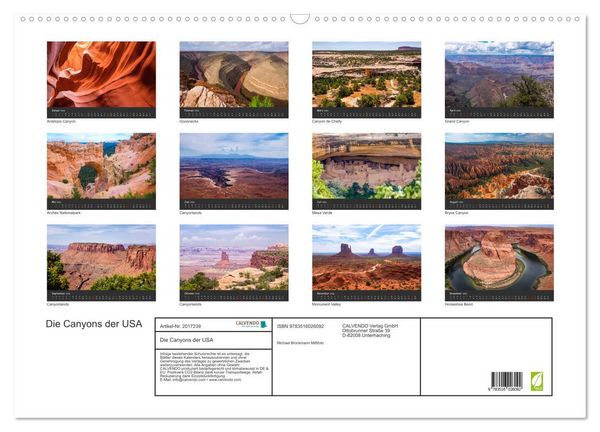 Produktbild: Die Canyons der USA (Wandkalender 2026 DIN A2 quer), CALVENDO Monatskalender