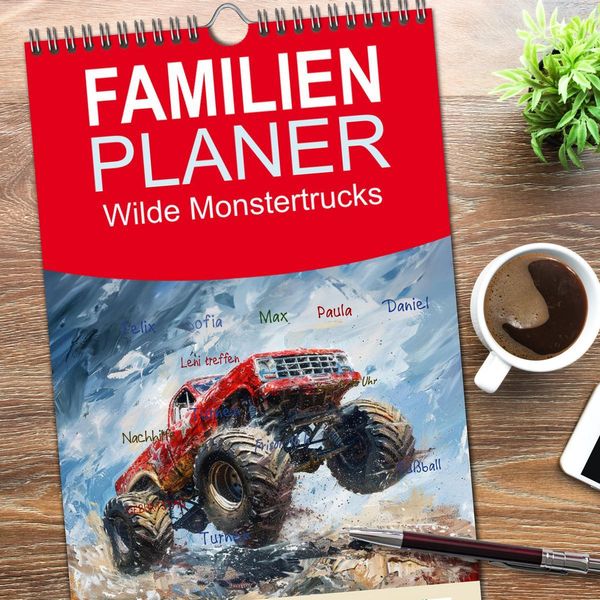Produktbild: Familienplaner 2026 - Wilde Monstertrucks mit 5 Spalten (Wandkalender, 21 x 45 cm) CALVENDO