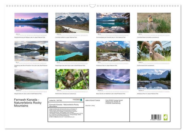 Produktbild: Fernweh Kanada - Naturerlebnis Rocky Mountains (Wandkalender 2026 DIN A2 quer), CALVENDO Monatskalender