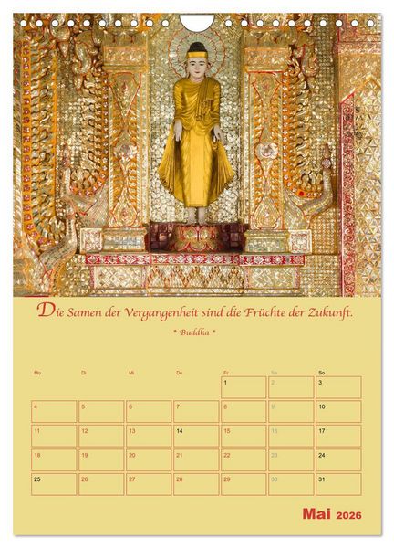 Produktbild: BUDDHA IN GOLD - Mit buddhistischen Spr&uuml;chen (Wandkalender 2026 DIN A4 hoch), CALVENDO Monatskalender